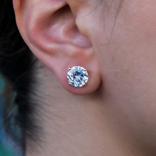 10mm Round Cut Diamond Stud Earrings in Yellow Gold