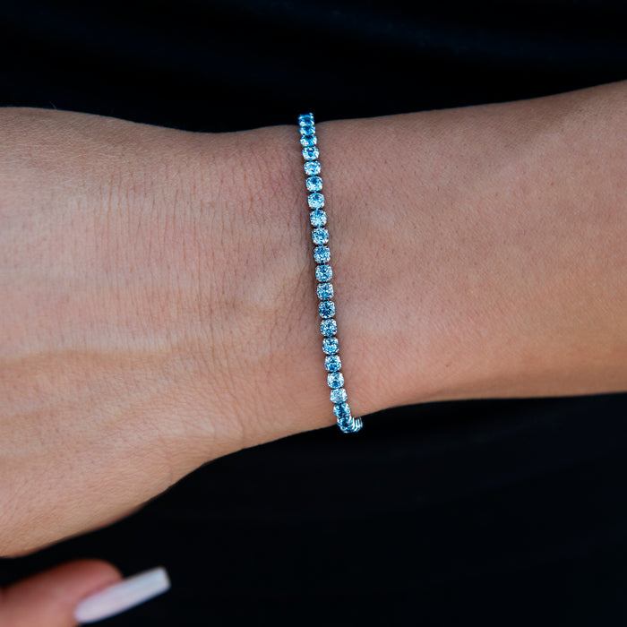 2MM Blue Topaz Micro Tennis  Bracelet in White Gold