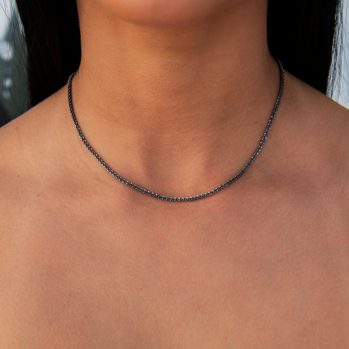 2MM Diamond Cut Popcorn Necklace in Black