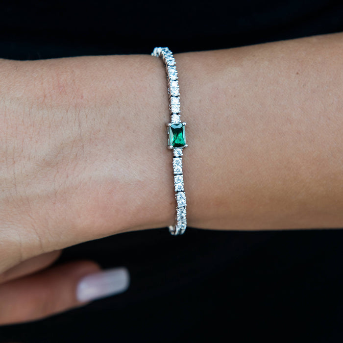 2MM Emerald Iced Rock Diamond Tennis Bracelet in White Gold