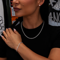 2mm Rope Necklace + Bracelet + 5mm Round Cut Stud Earring Bundle in White Gold