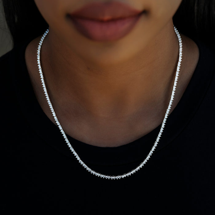 3 Prong Tennis Necklace in White Gold -2mm