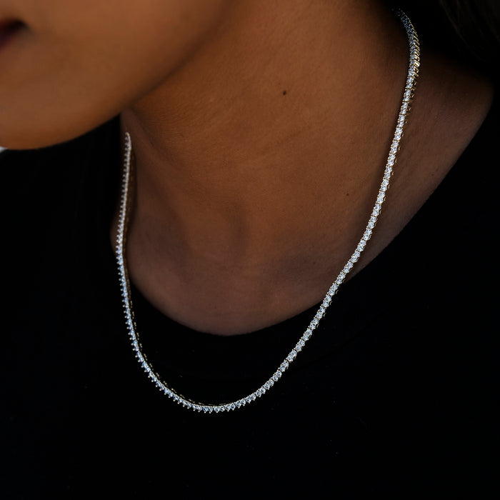 3 Prong Tennis Necklace in White Gold -2mm