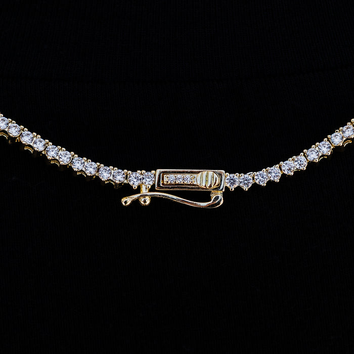 3 Prong Tennis Necklace in Yellow Gold -2mm