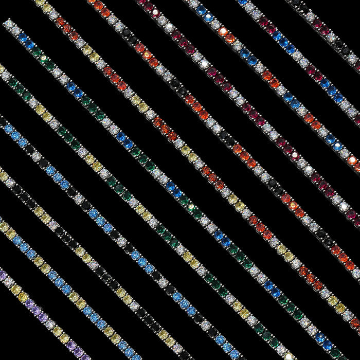 3MM Diamond Colored Tennis Chains in White Gold- All Colors
