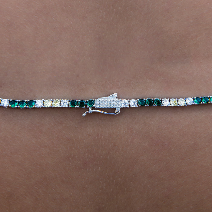 3MM Diamond Tennis Necklace - Green Yellow White