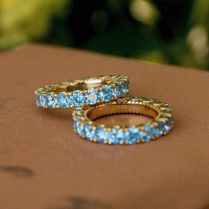 4mm Single Layer Diamond Band Ring w/ Blue Stones - The GLD Shop