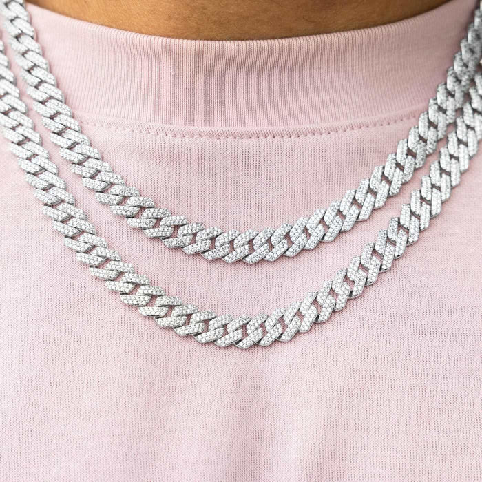 8.5MM Diamond Prong Cuban Necklace - White Gold - The GLD Shop