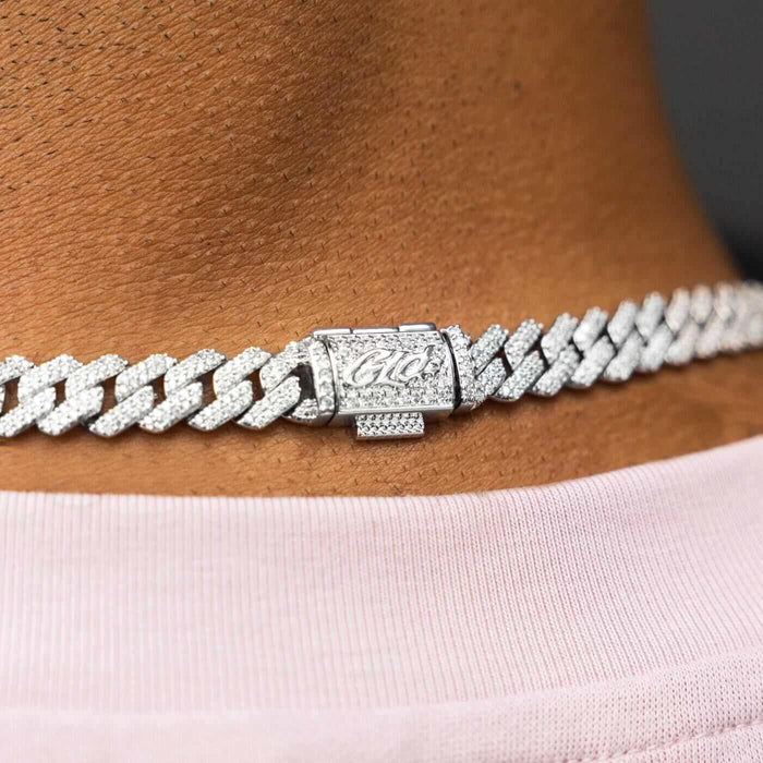 8.5MM Diamond Prong Cuban Necklace - White Gold - The GLD Shop
