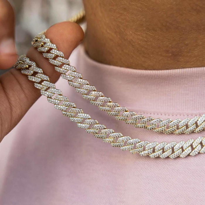8.5MM Diamond Prong Cuban Necklace - Yellow Gold - The GLD Shop