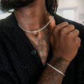 Adjustable Rope Chain + Bracelet Set in White Gold - 4mm