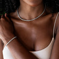 Adjustable Rope Necklace + Bracelet Set in White Gold - 4mm