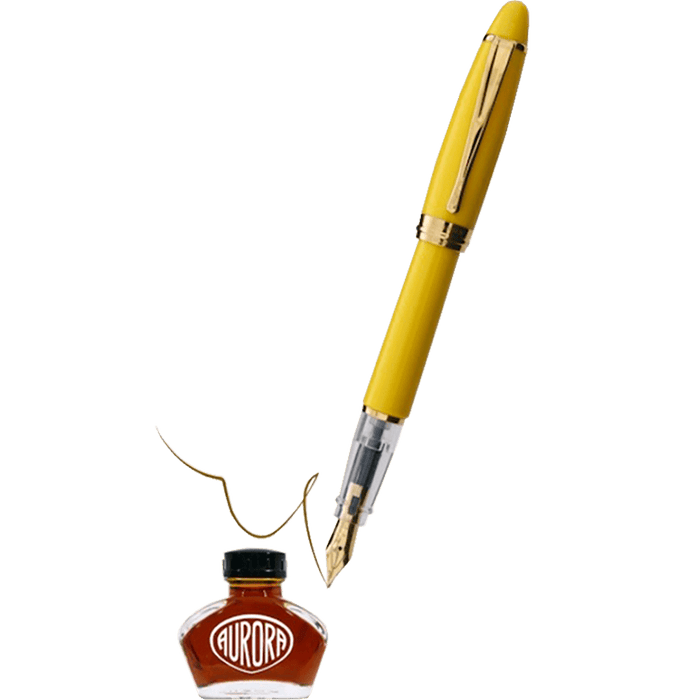 Aurora Ipsilon Demo Colors Fountain Pen - Optimistic Yellow PLUS Sepia Ink bottle - Pen Boutique Ltd