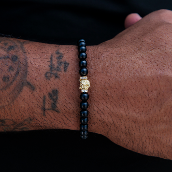 Bear Beaded Bracelet in Yellow Gold