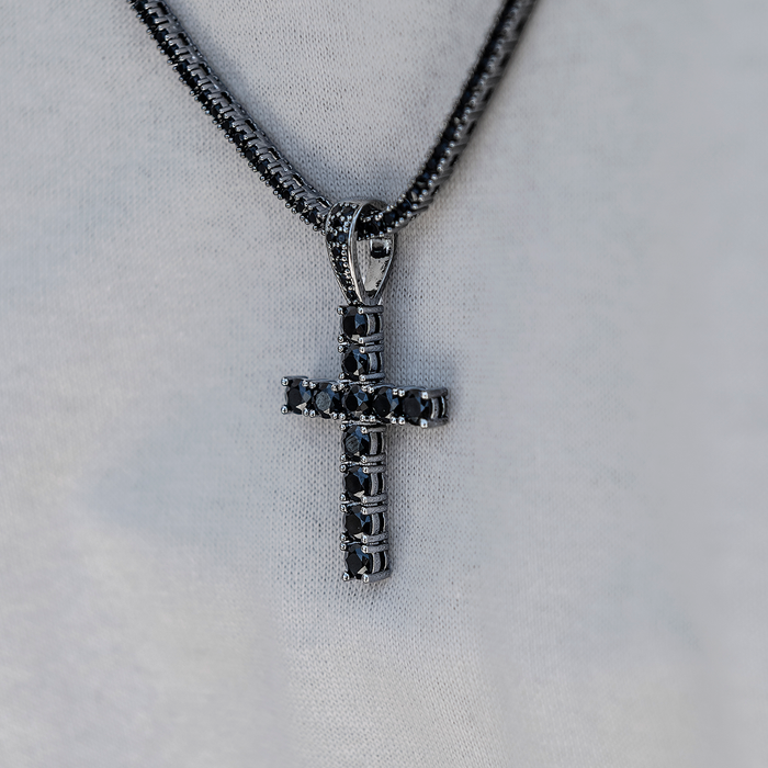 Black Stone Diamond Cross Pendant in Black