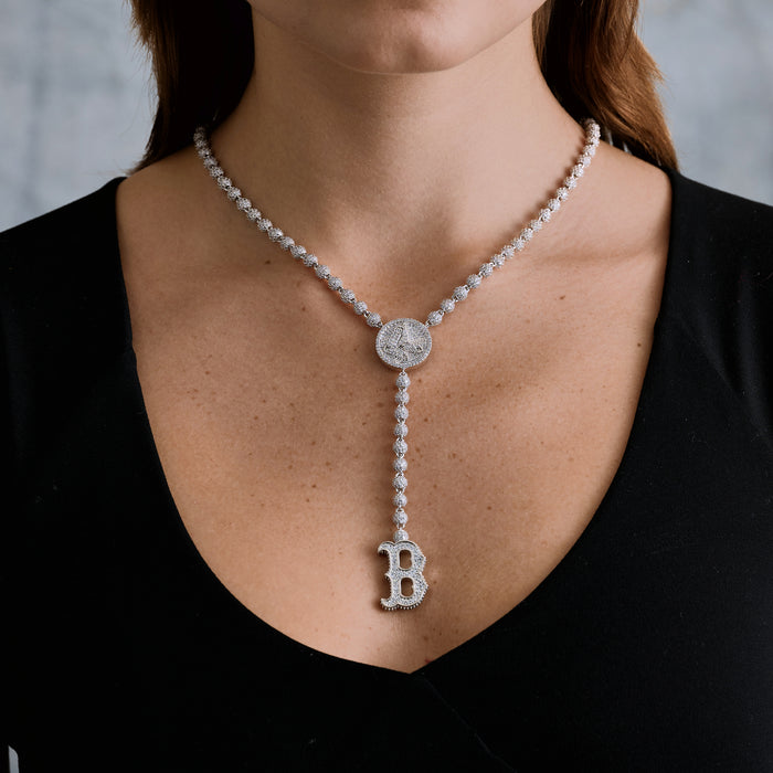 Boston Red Sox Official MLB Lariat Necklace in White Gold