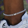 Butterfly Diamond Prong Cuban Anklet in White Gold