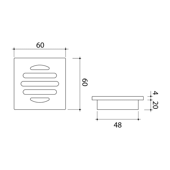 Technical Drawing Caroma Square Floor Waste 50mm Outlet - Brushed Bronze 12975088BBZ - The Blue Space