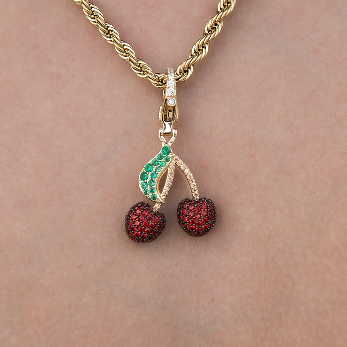 Cherry Clip On Charm Pendant in Yellow Gold
