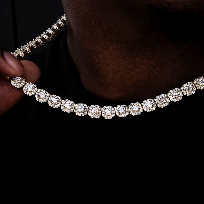 Clustered Tennis Chain in Yellow Gold- 8.5mm