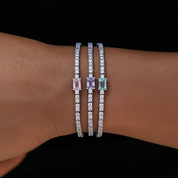 Colored Iced Rock Tennis Set of Three Bracelets Bundle in White Gold - 2mm