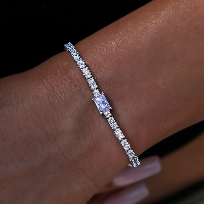 Colored Iced Rock Tennis Set of Three Bracelets Bundle in White Gold - 2mm
