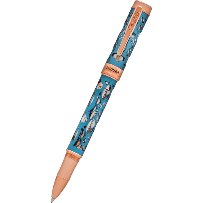 Conklin Endura Rollerball Pen - Deco Crest Demo Blue - Rose Gold Trim - Pen Boutique Ltd