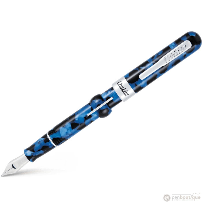 Conklin Mark Twain Crescent Filler Fountain Pen - Vintage Blue - Chrome Trim - Pen Boutique Ltd