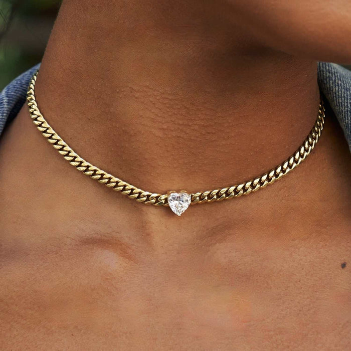 Crystal Heart Miami Cuban in Yellow Gold