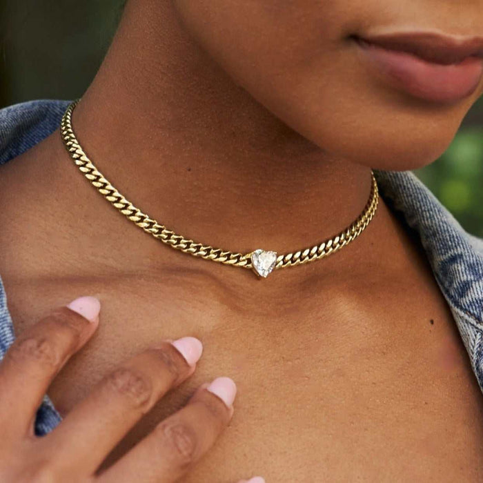 Crystal Heart Miami Cuban in Yellow Gold
