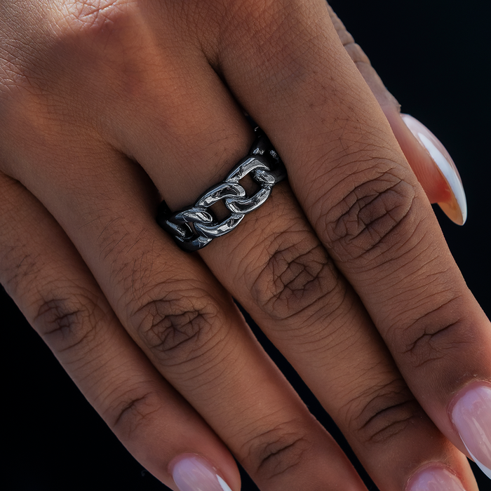 Cuban Band Ring in Matte Black - 7mm