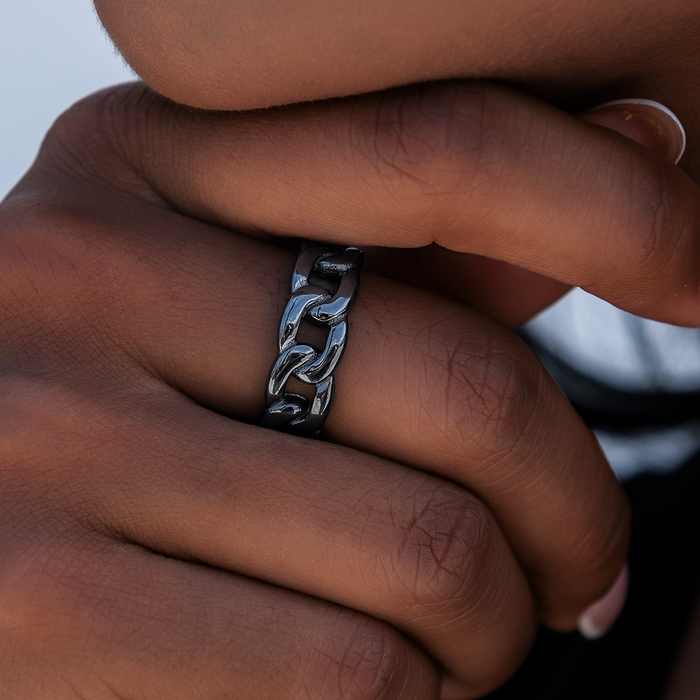 Cuban Band Ring in Matte Black - 7mm