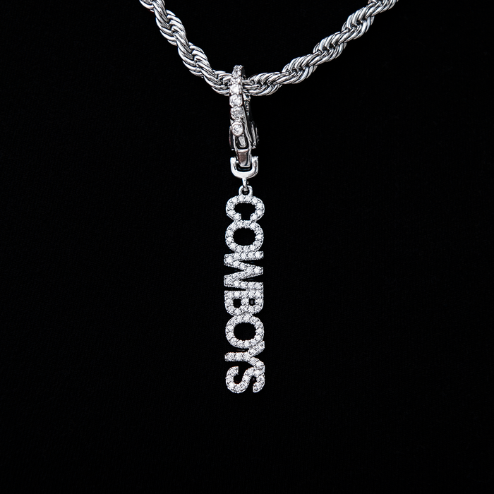 Dallas Cowboys Official NFL Wordmark Logo Clip On Pendant - White Gold