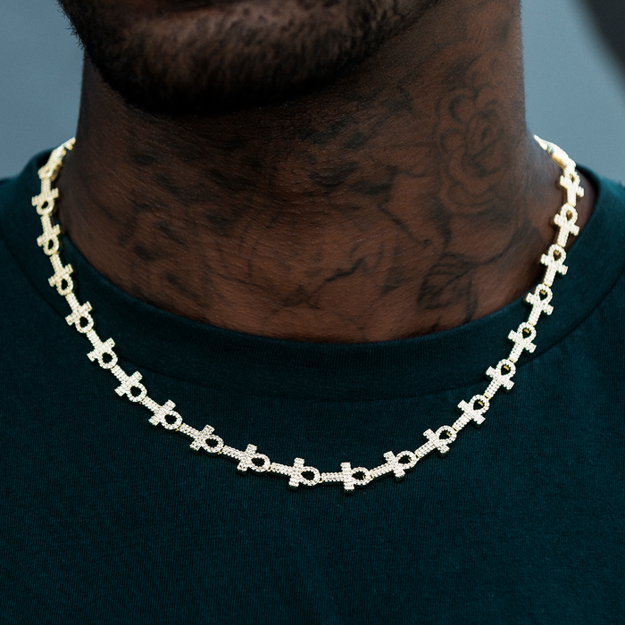 Diamond Ankh Cross Chain in Yellow Gold