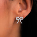Diamond Bow Stud Earrings in White Gold