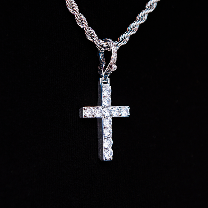Diamond Cross Clip On Pendant - White Gold