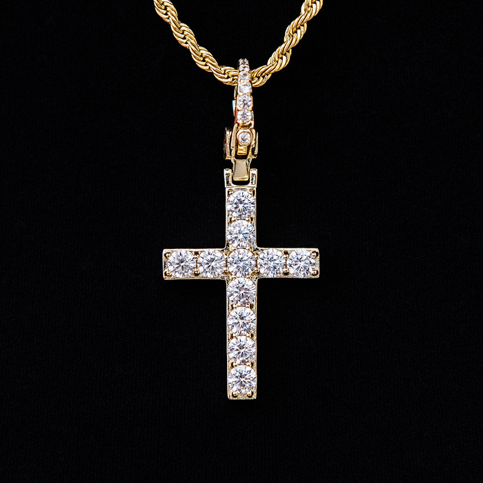 Diamond Cross Clip On Pendant - Yellow Gold