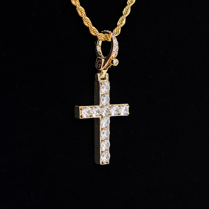 Diamond Cross Clip On Pendant - Yellow Gold