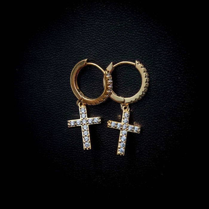 Diamond Cross Hoop Earrings in Yellow Gold - The GLD Shop