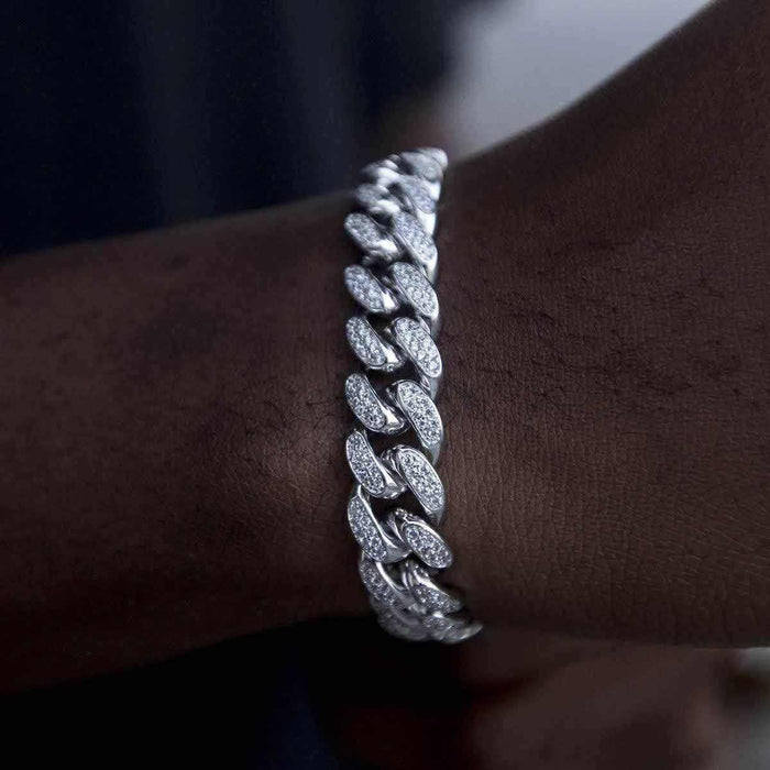 Diamond Cuban Link Bracelet in White Gold - 12mm - The GLD Shop