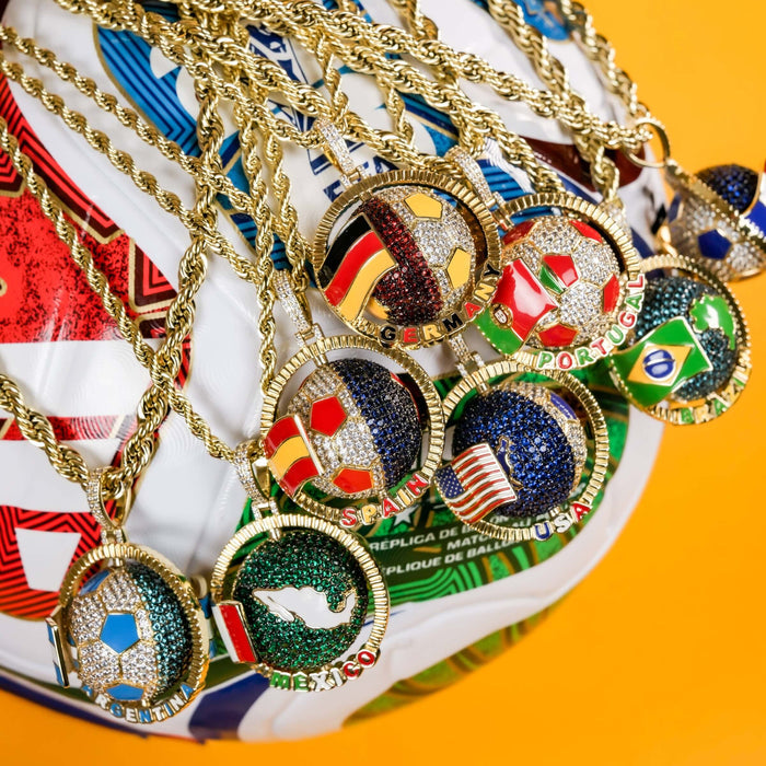 Diamond Germany Spinning Globe Flag Pendant in Yellow Gold