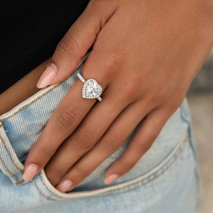 Diamond Heart Cluster Ring in White Gold Vermeil