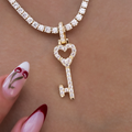Diamond Heart Key Pendant in Yellow Gold