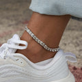 Diamond Herringbone Anklet in White Gold - 7mm