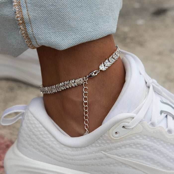 Diamond Herringbone Anklet in White Gold - 7mm