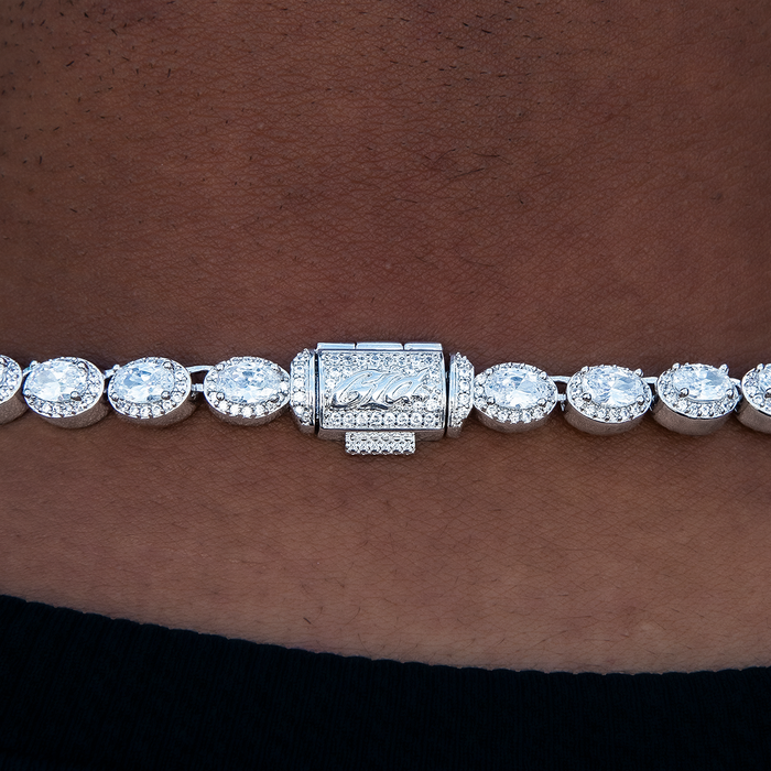 Diamond Oval Clustered Tennis Chain + Diamond Cushion Cut Lariat Chain Bundle in White Gold