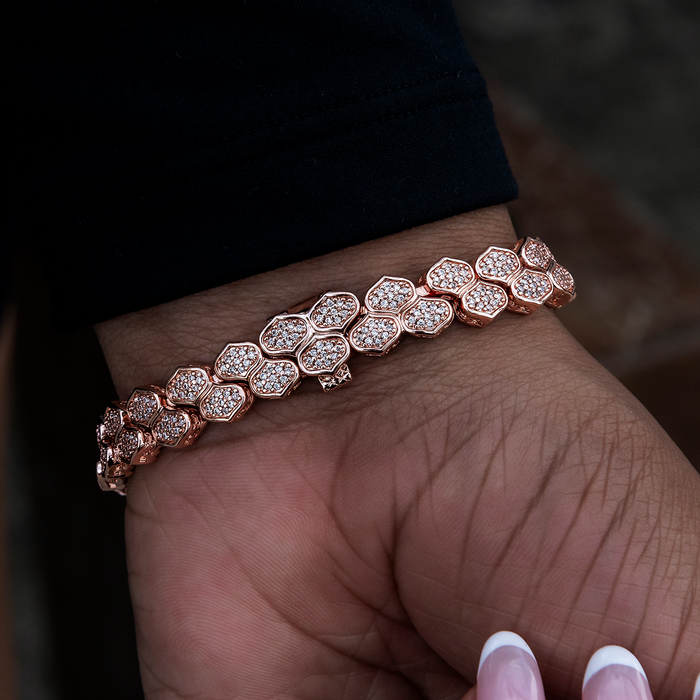 Diamond Pave Flat Snake Link Bracelet in Rose Gold-4mm