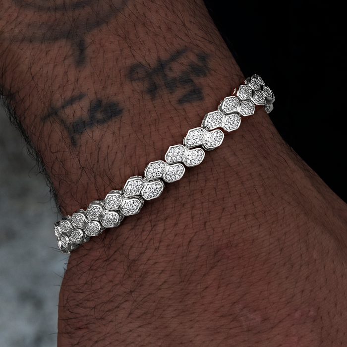 Diamond Pave Flat Snake Link Bracelet in White Gold -4mm