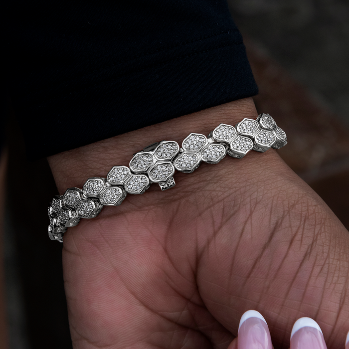 Diamond Pave Flat Snake Link Bracelet in White Gold-4mm