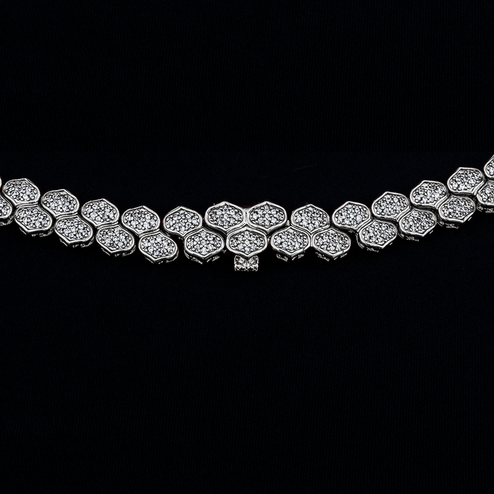 Diamond Pave Flat Snake Link Chain in White Gold-4mm